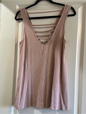 Socialite Blush Pink Ribbed Tank with Strappy Ladder Back